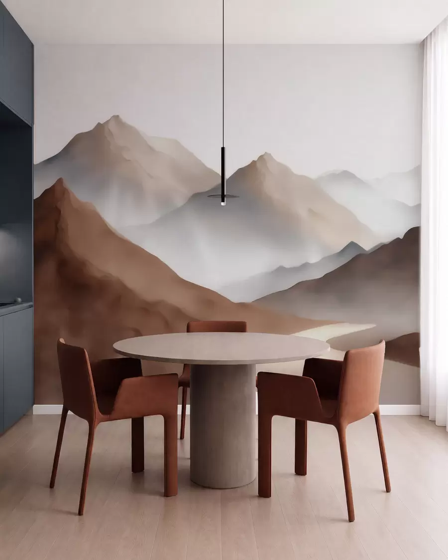 wall murals Misty mountain peaks in a beige-brown palette in watercolor style w09857