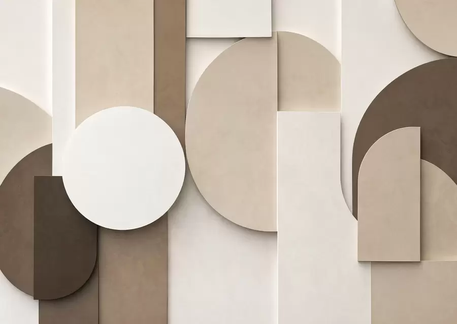wall murals Textured beige geometric shapes in layered 3D composition, minimalist modern wall art w05598