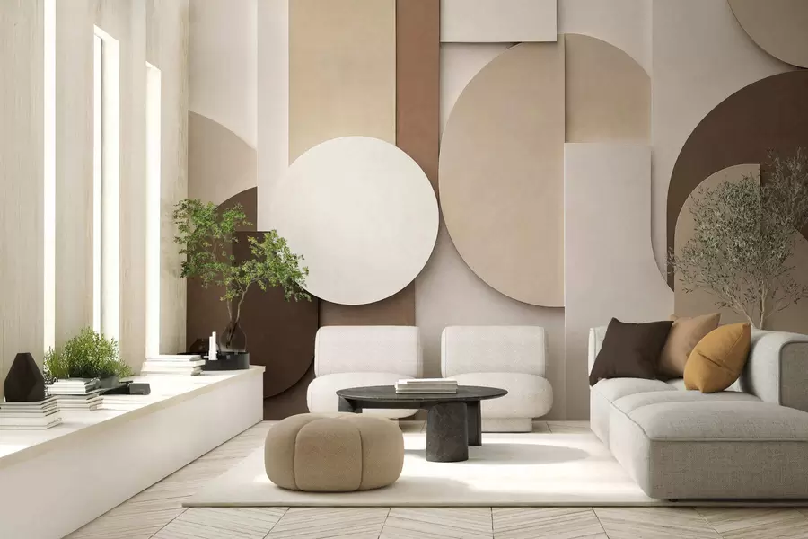 wall murals Textured beige geometric shapes in layered 3D composition, minimalist modern wall art w05598