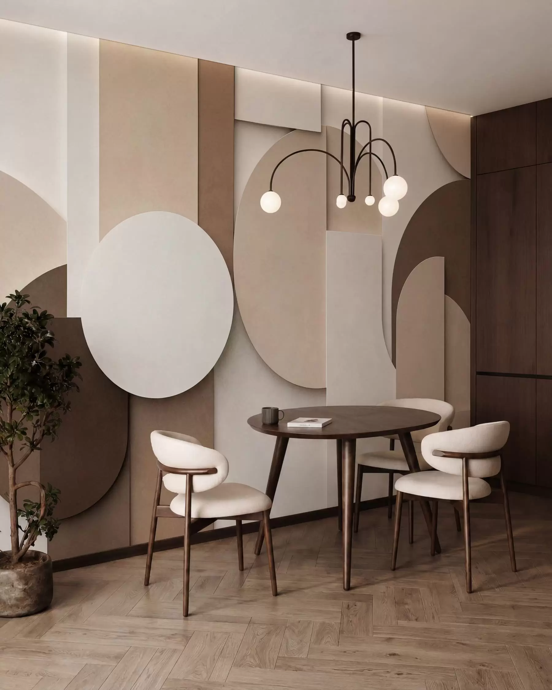 wall murals Textured beige geometric shapes in layered 3D composition, minimalist modern wall art w05598