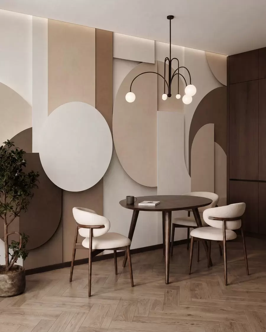 wall murals Textured beige geometric shapes in layered 3D composition, minimalist modern wall art w05598