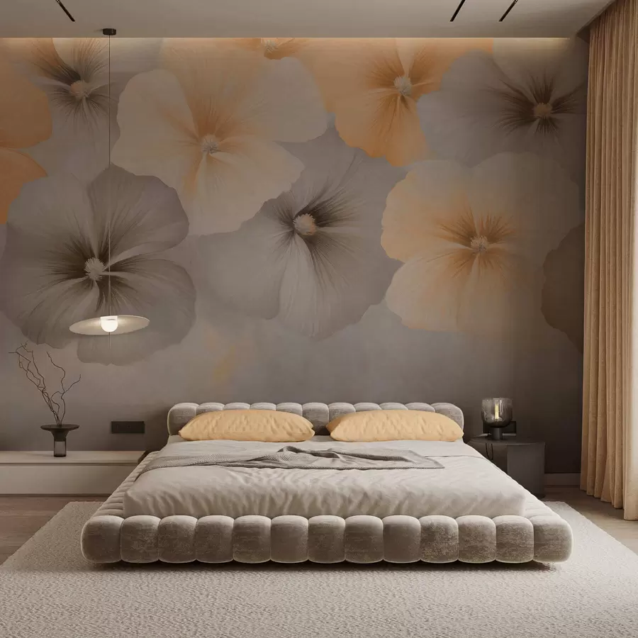wall murals Soft pastel flowers with creamy yellow and gray tones on a delicate background w05600