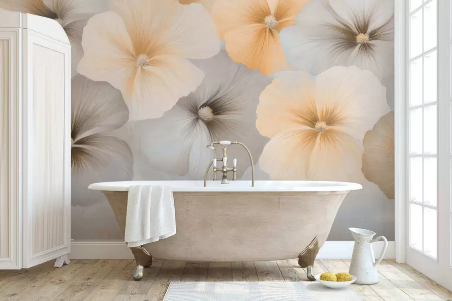 Wall Mural Photo Wallpaper Soft pastel flowers with creamy yellow and gray tones on a delicate background w05600
