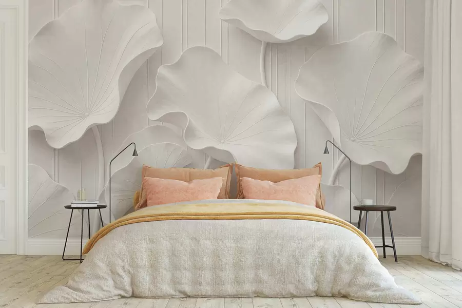 murales Relieve floral escultural en blanco con pétalos superpuestos, un elegante adorno de pared en 3D w05604