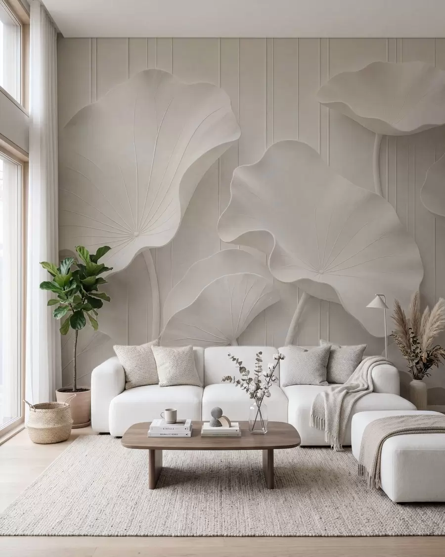 peintures murales Relief floral sculptural blanc aux pétales superposés, une décoration murale 3D élégante w05604
