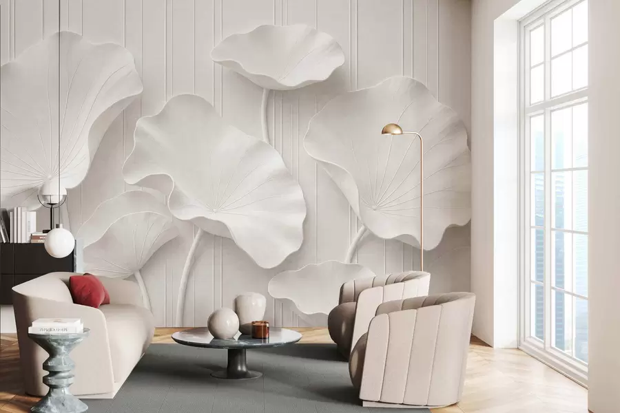 murais de parede Relevo floral escultural branco com pétalas em camadas, elegante decoração de parede em 3D w05604