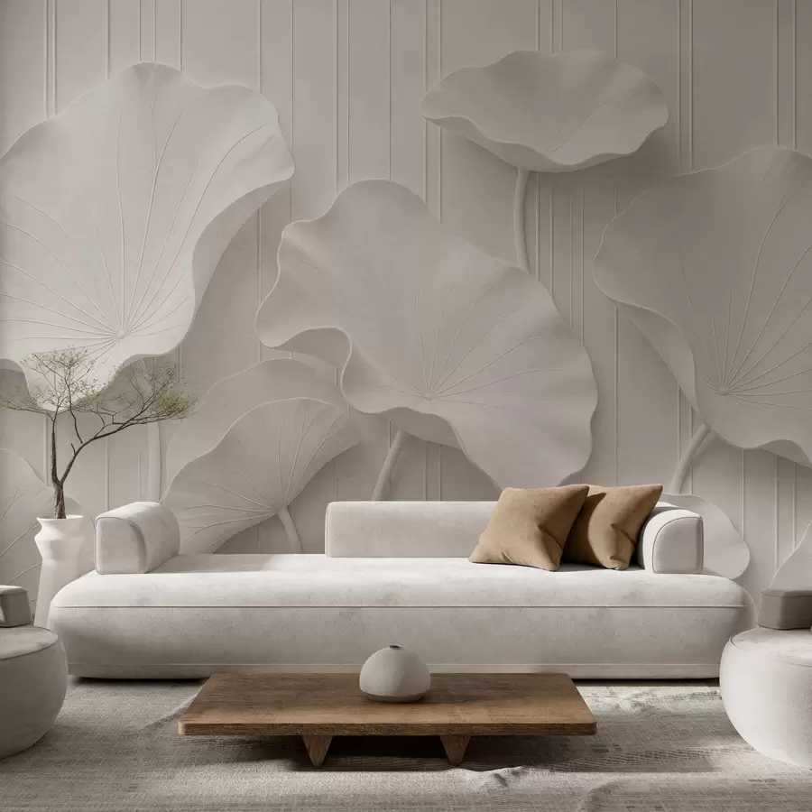 Wall Mural Photo Wallpaper White sculptural floral relief with layered petals, elegant 3D wall art w05604