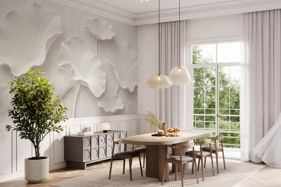 peintures murales Relief floral sculptural blanc aux pétales superposés, une décoration murale 3D élégante w05604