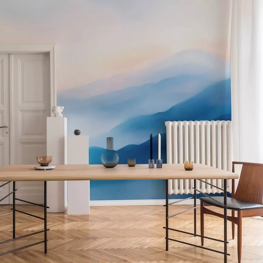 Wall Mural Photo Wallpaper Soft blue watercolor mountains with dreamy gradients and atmospheric depth w05605