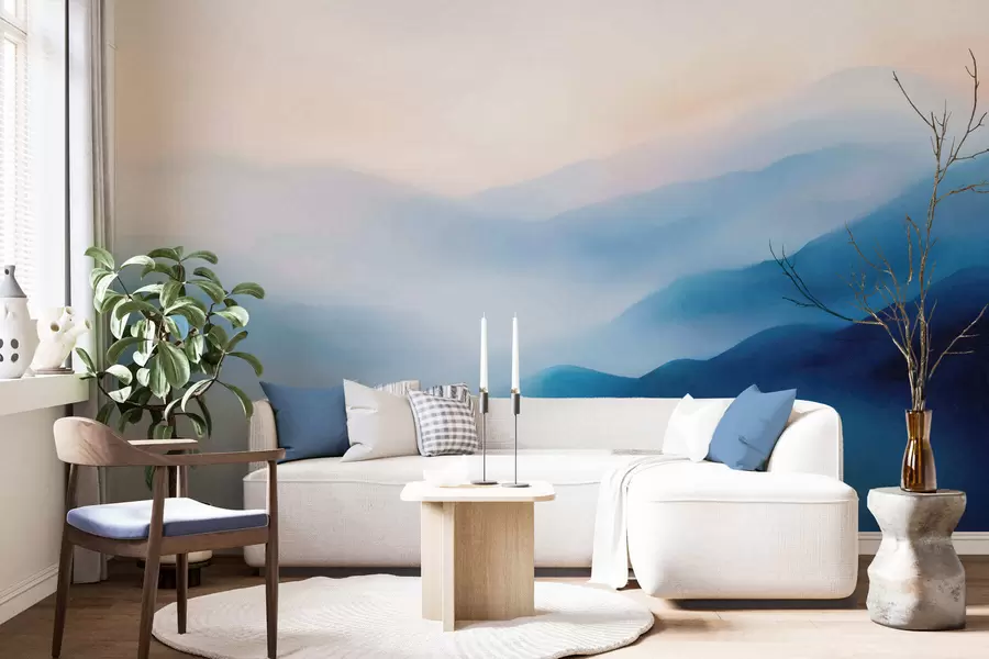 Wall Mural Photo Wallpaper Soft blue watercolor mountains with dreamy gradients and atmospheric depth w05605
