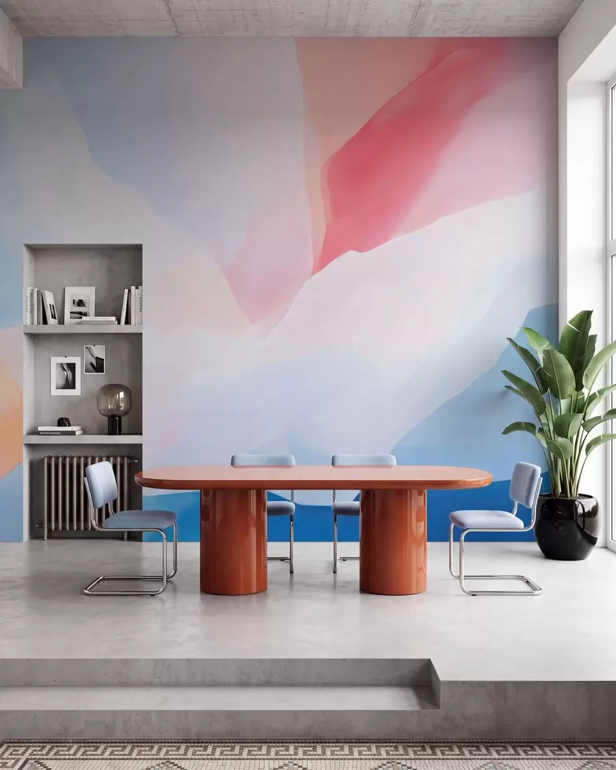 wall murals Abstract pastel waves with soft pink and blue gradients in watercolor style w05609