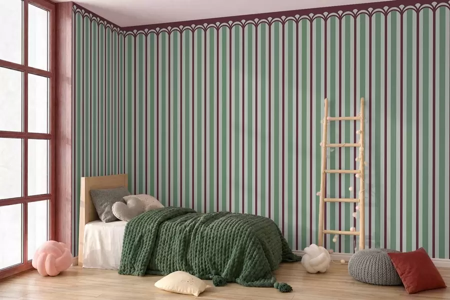 murais de parede Ornamento vertical em tons de verde e bordô w05610v3