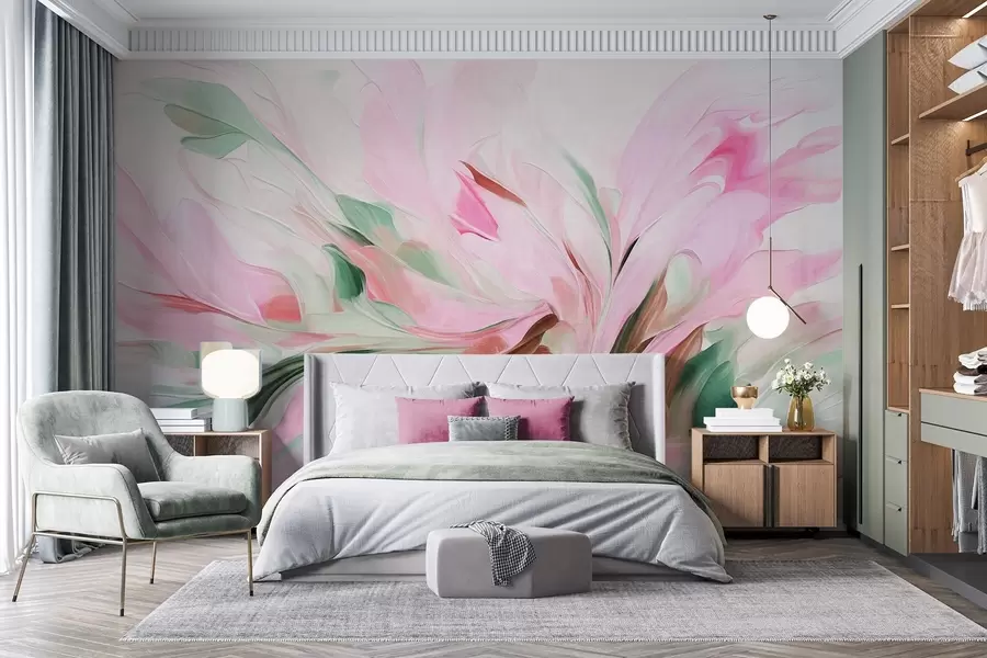 murales Pintura floral abstracta con suaves pinceladas en tonos pastel sobre un fondo claro w09871v1