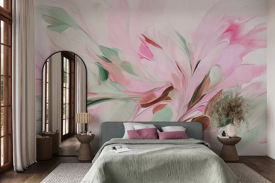 Wall Mural Photo Wallpaper Abstract floral painting style with soft pastel brushstrokes on a light background w09871v1