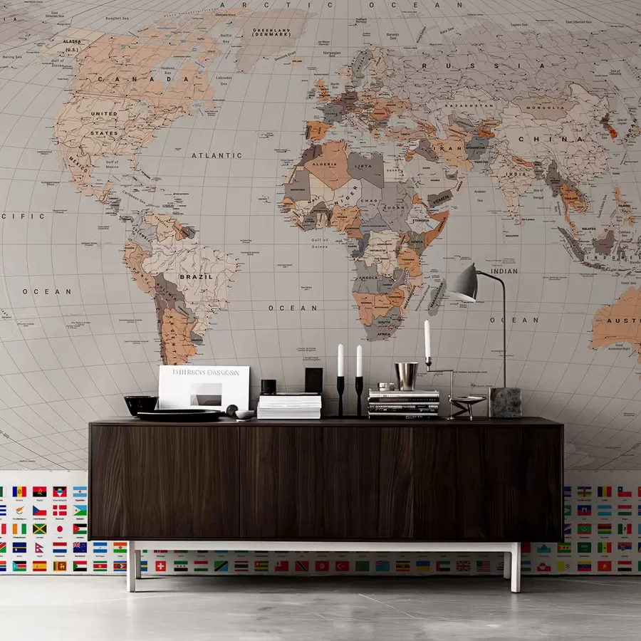 wall murals Sepia World Map in English c00004env2