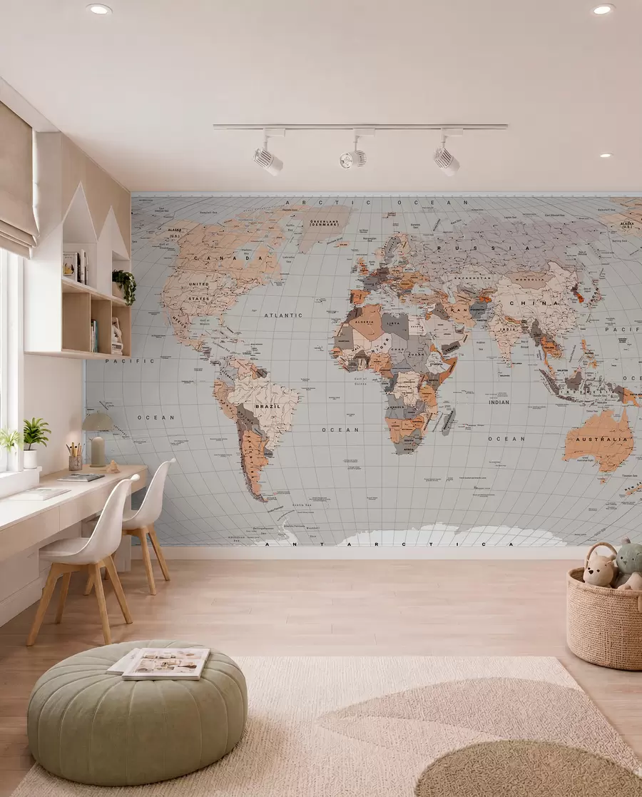 wall murals Sepia World Map in English c00004env2