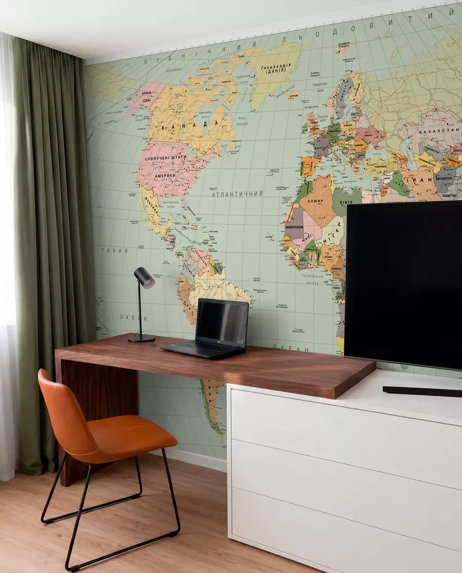 wall murals A color political map of the world with flags, in Ukrainian c00004ukv1
