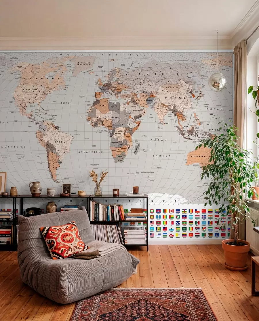 wall murals Sepia Flag Atlas in French c00004frv2