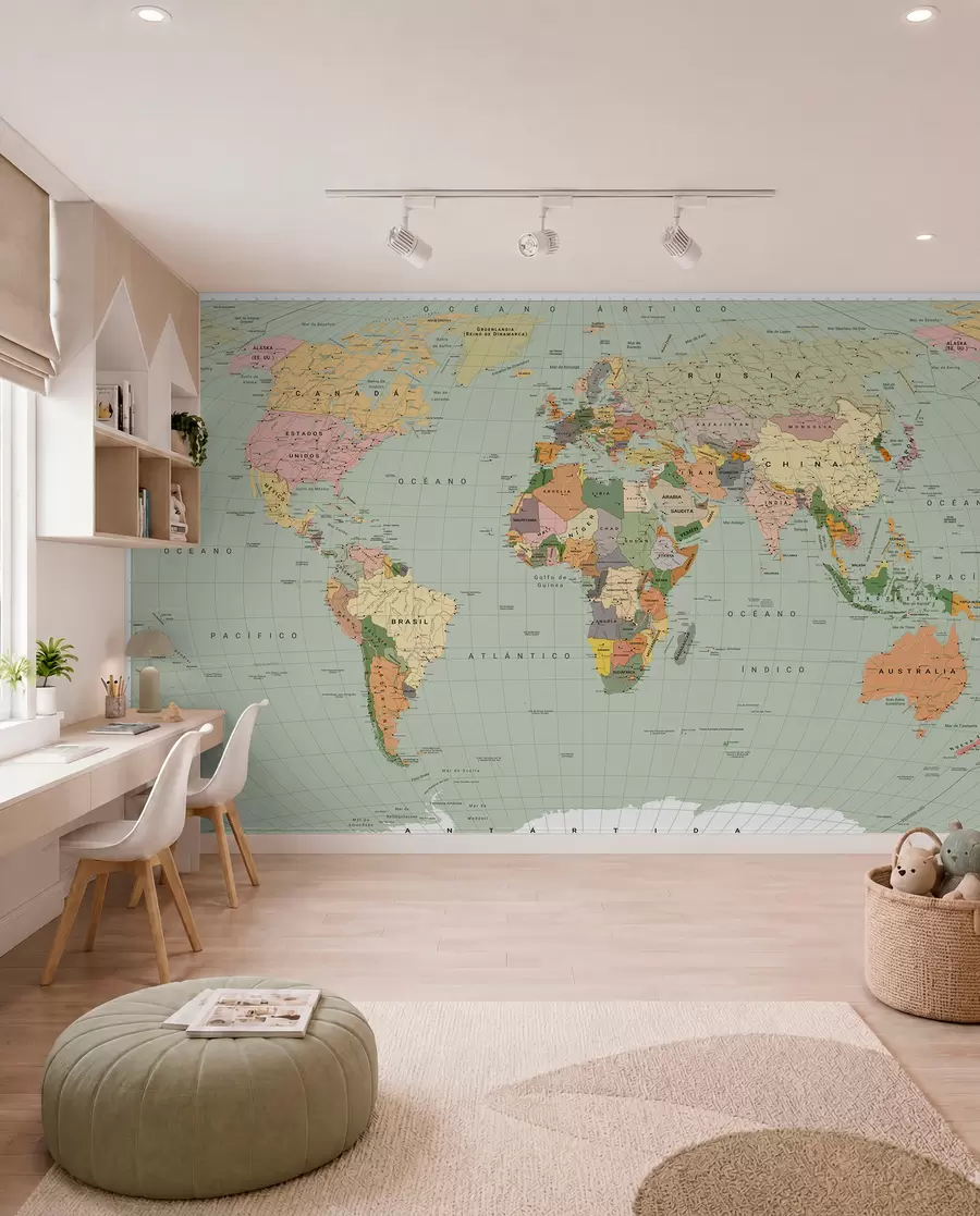 wall murals A color political map of the world with flags in Spanish c00004esv1