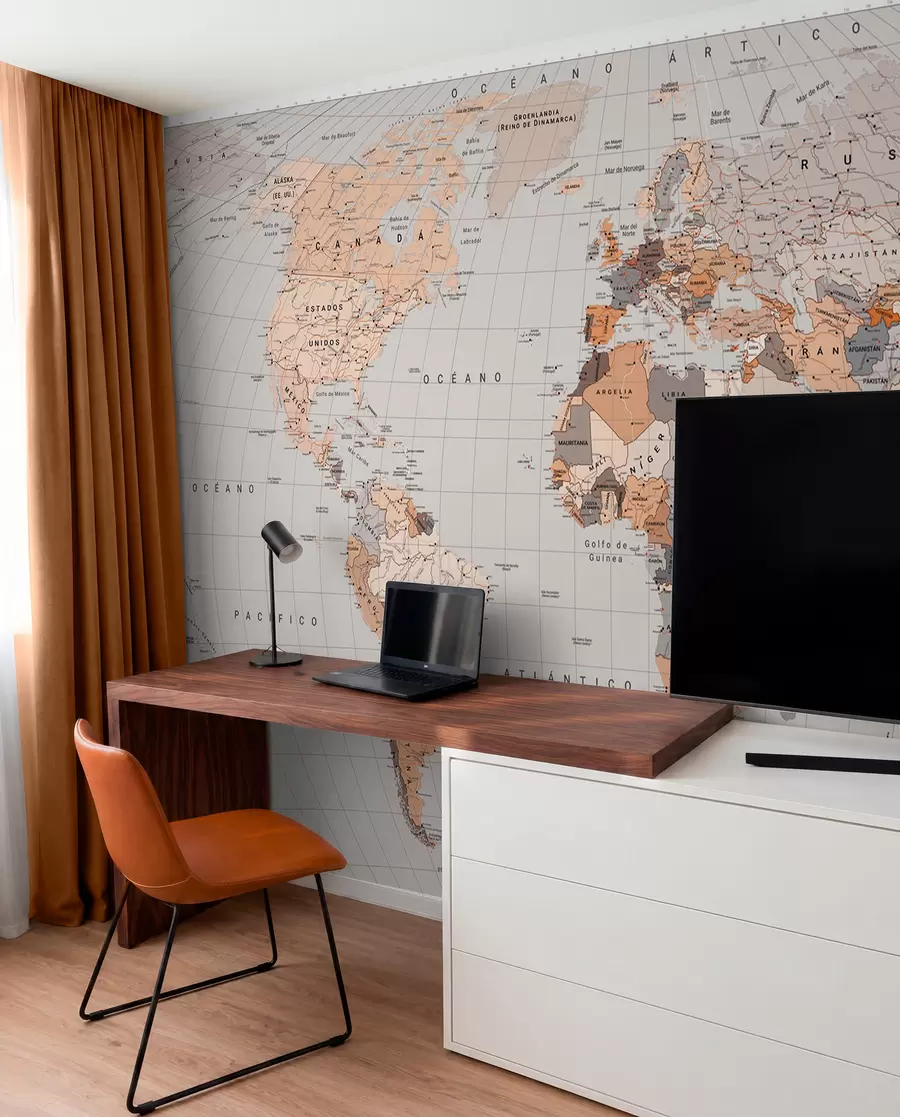 wall murals A political map of the world featuring flags in shades of brown and beige in Spanish c00004esv2