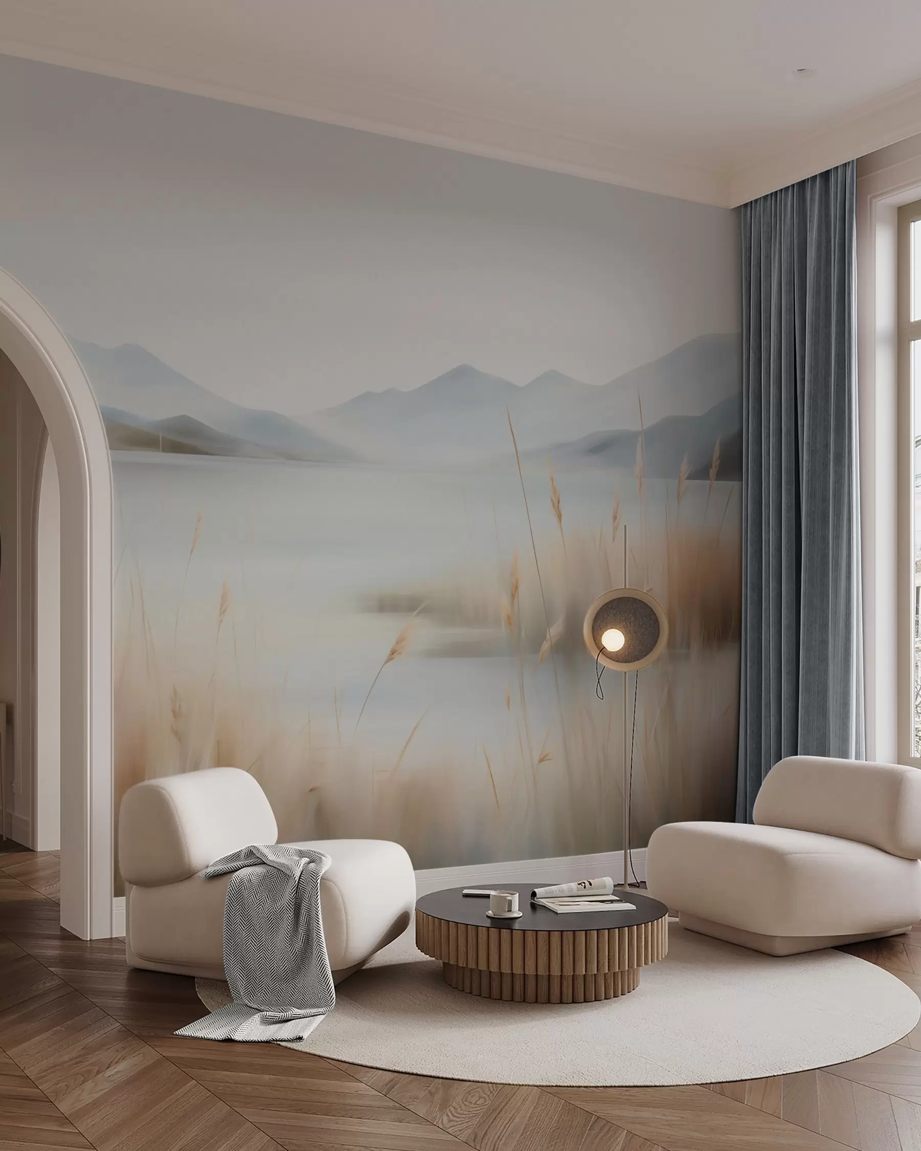peintures murales Paysage abstrait de montagnes et d'un lac w05584