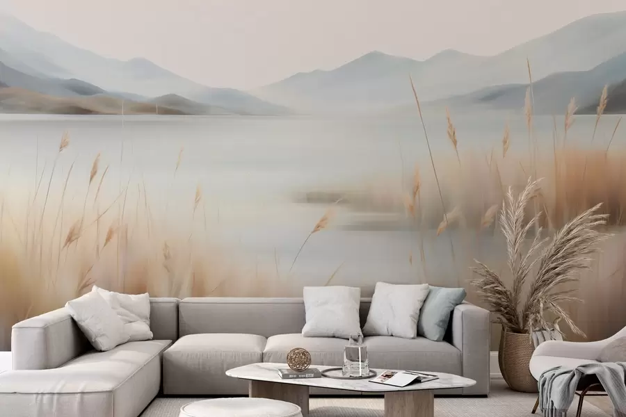 murales Paisaje abstracto de montañas y un lago w05584