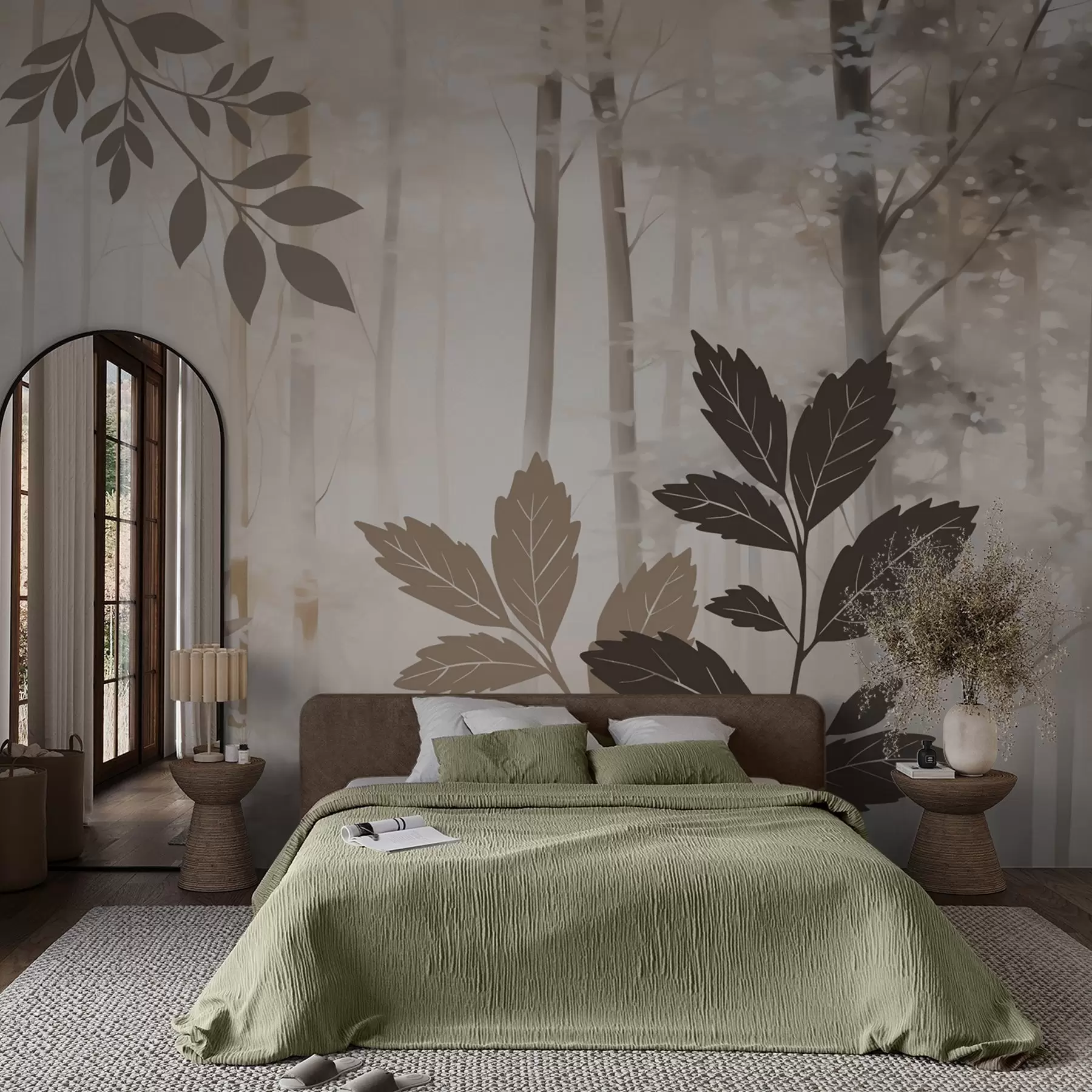 wall murals Silhouettes of vegetation against the background of an abstract forest w05586