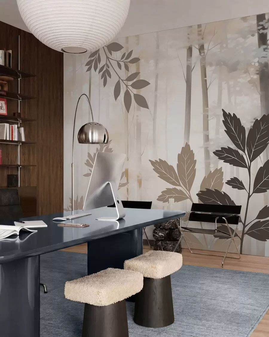 wall murals Silhouettes of vegetation against the background of an abstract forest w05586