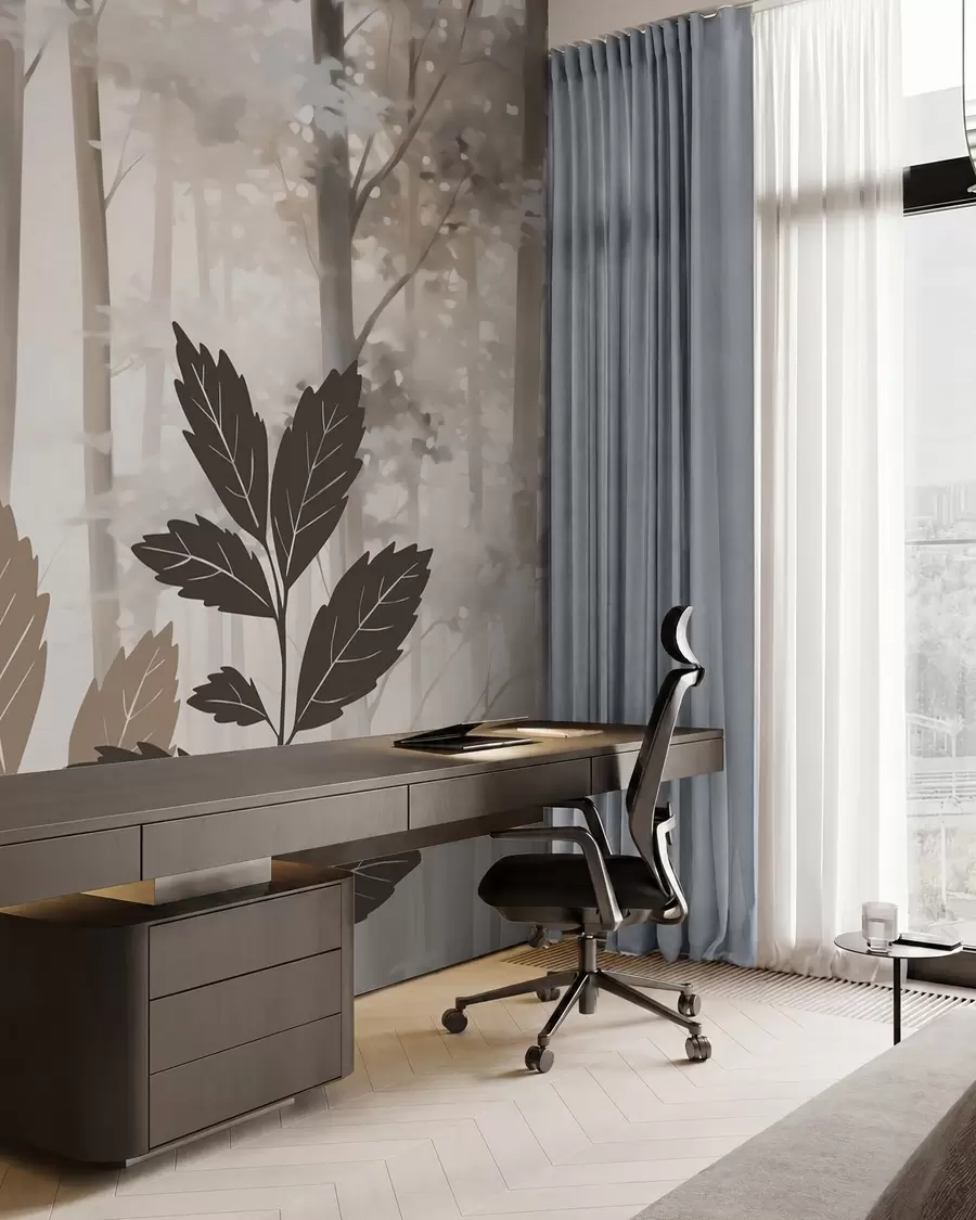 wall murals Silhouettes of vegetation against the background of an abstract forest w05586