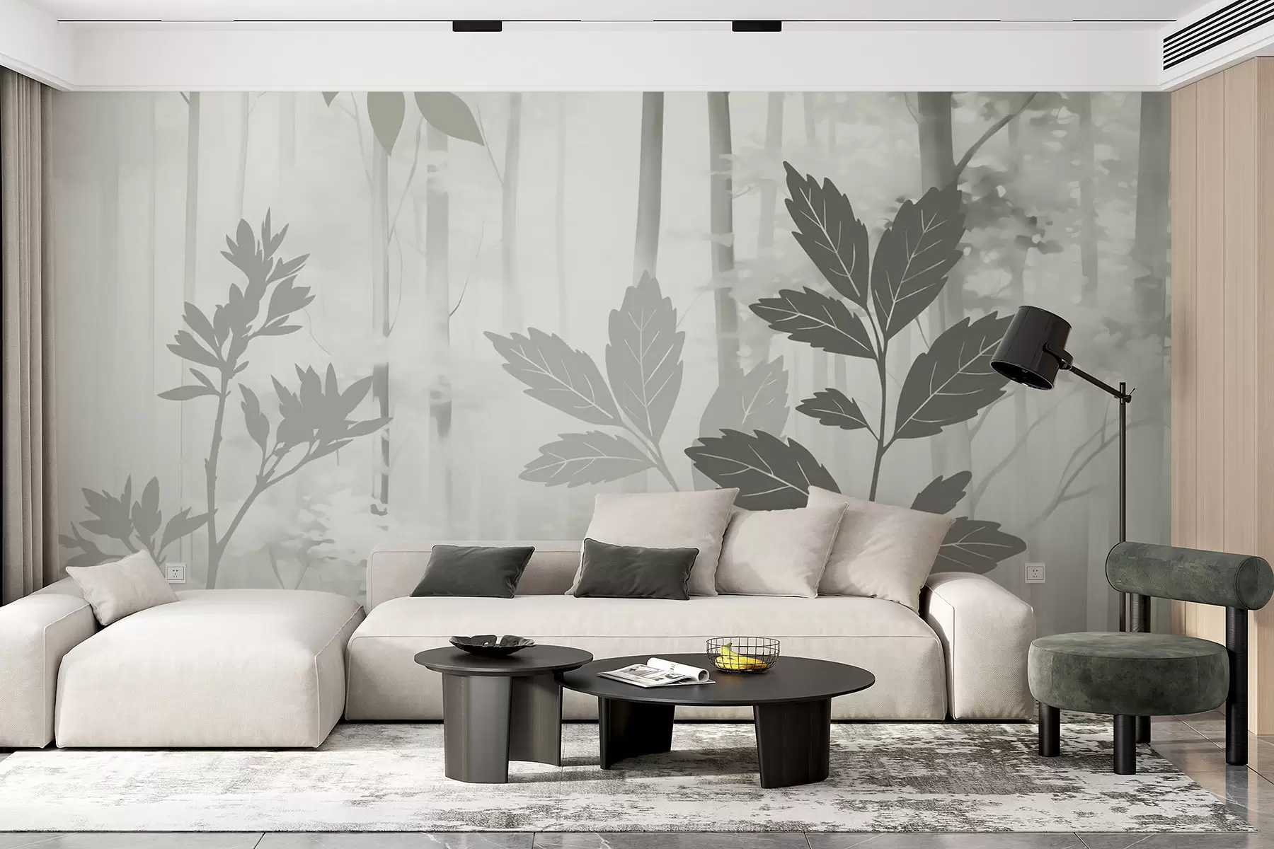 Wall Mural Photo Wallpaper Silhouettes of vegetation against the background of an abstract forest w05586v1