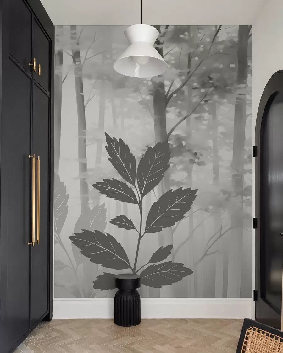 wall murals Silhouettes of vegetation against the background of an abstract forest w05586v1