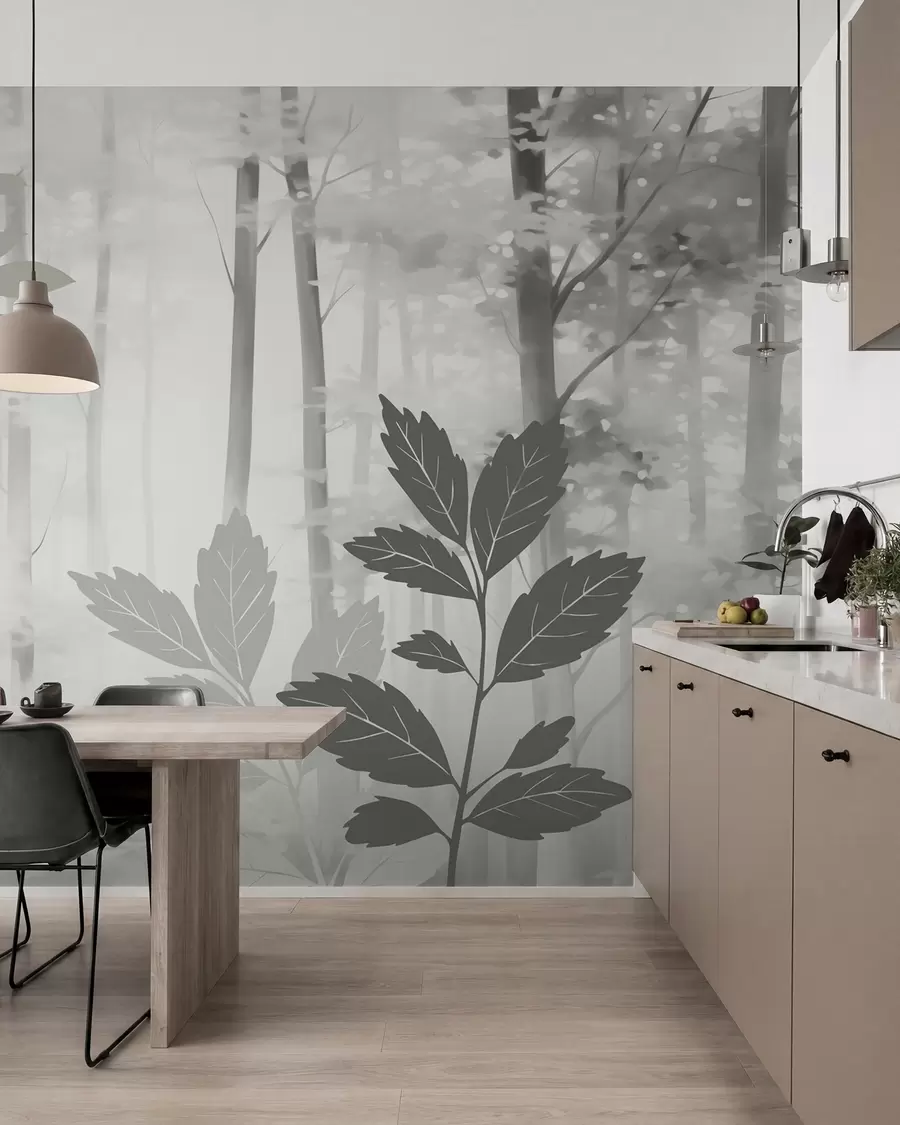 peintures murales Silhouettes de végétation sur fond de forêt abstraite w05586v1