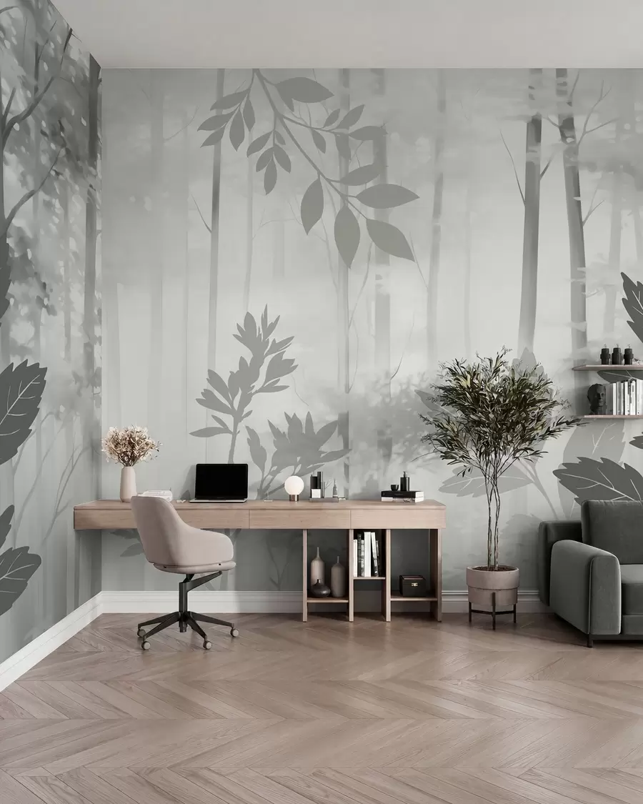 wall murals Silhouettes of vegetation against the background of an abstract forest w05586v1