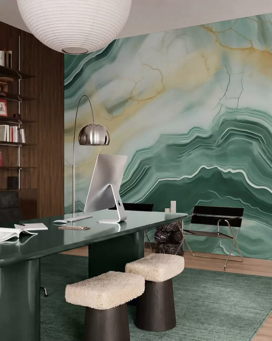 wall murals Imitation of abstract marble texture pattern, shades of green and yellow w05587