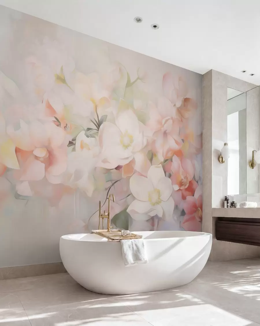 peintures murales Fleurs abstraites délicates, imitation de peinture w05594