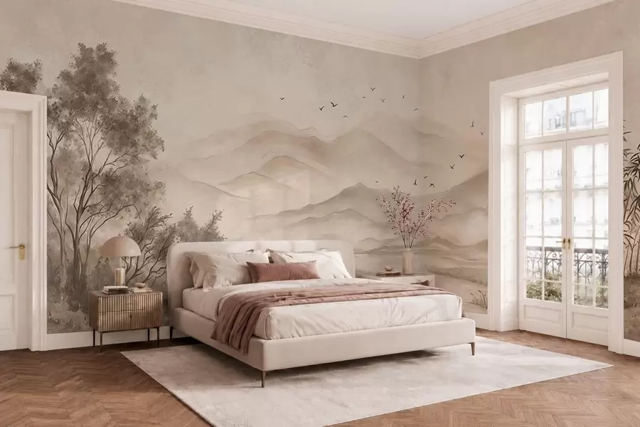 Wall Mural Photo Wallpaper Calm landscape with river and distant mountains w05535v1