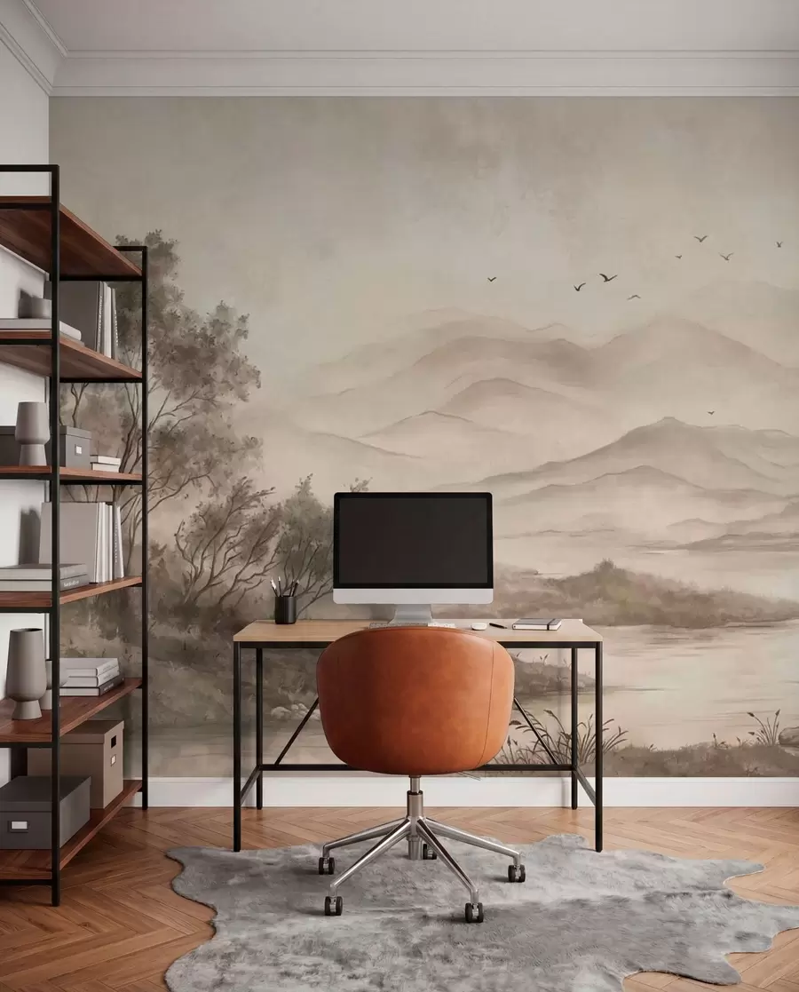 Wall Mural Photo Wallpaper Calm landscape with river and distant mountains w05535v1