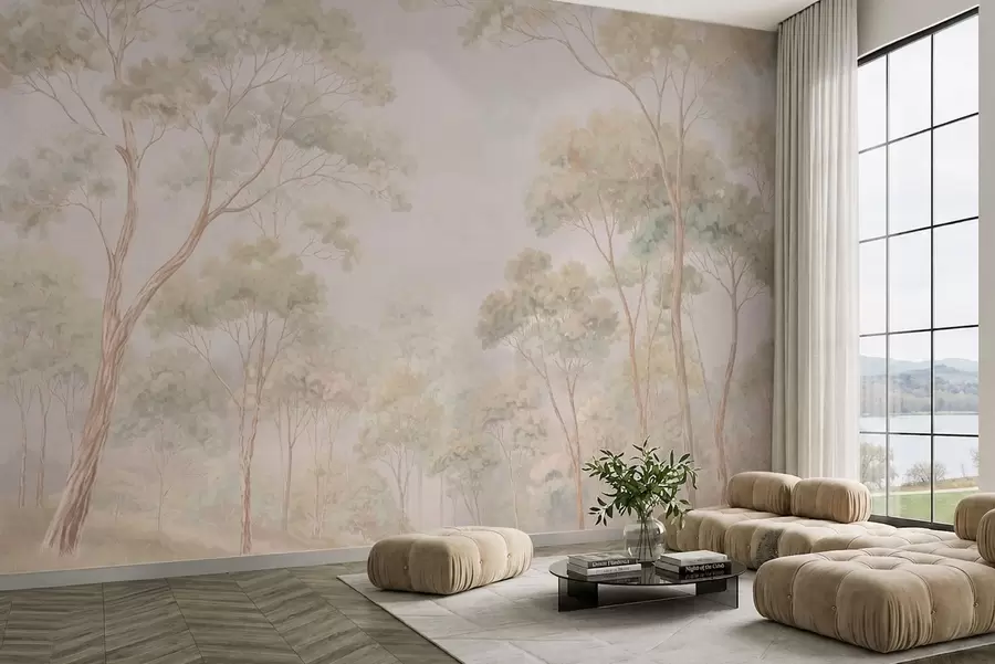 wall murals Light forest scene with tall trees w05624