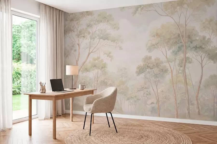 Wall Mural Photo Wallpaper Light forest scene with tall trees w05624