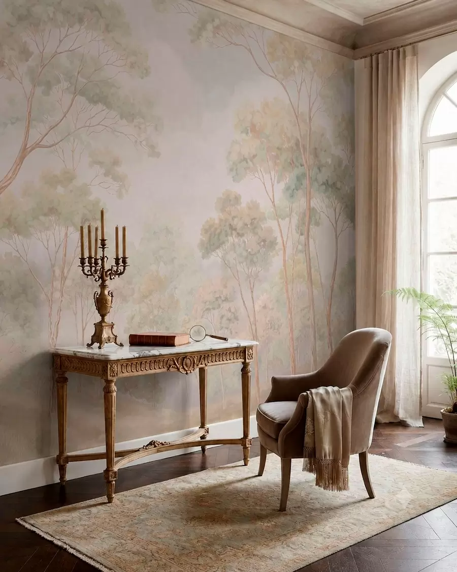 Wall Mural Photo Wallpaper Light forest scene with tall trees w05624
