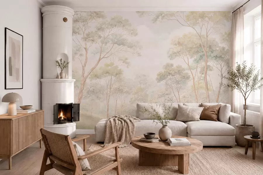 Wall Mural Photo Wallpaper Light forest scene with tall trees w05624