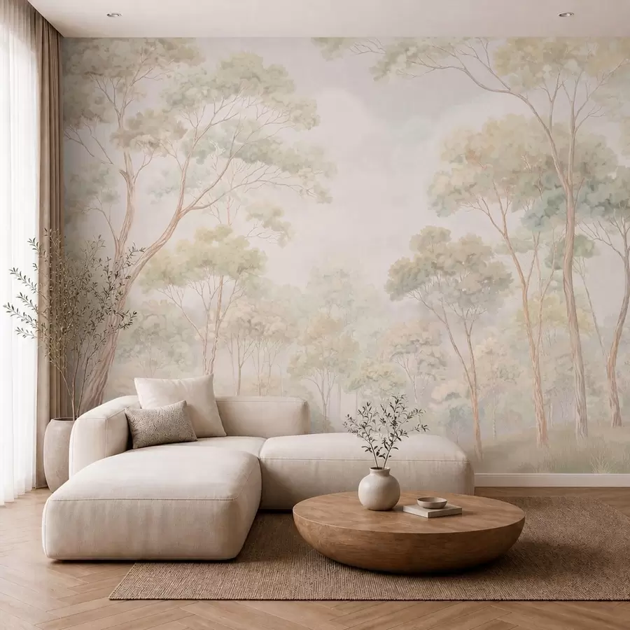 Wall Mural Photo Wallpaper Light forest scene with tall trees w05624