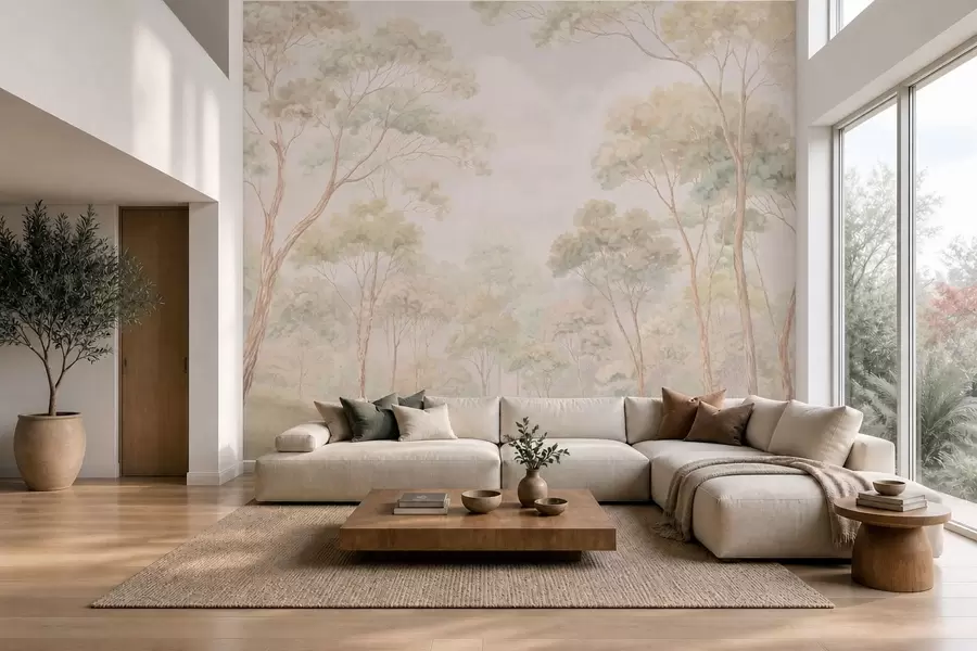 wall murals Light forest scene with tall trees w05624