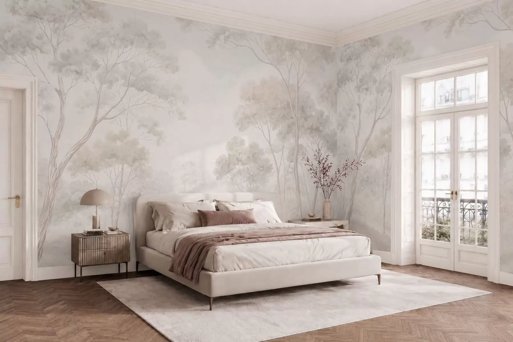 wall murals Soft misty forest in pastel tones w05624v1