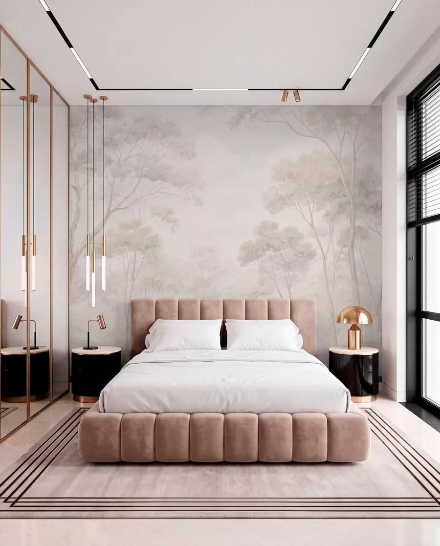 wall murals Soft misty forest in pastel tones w05624v1