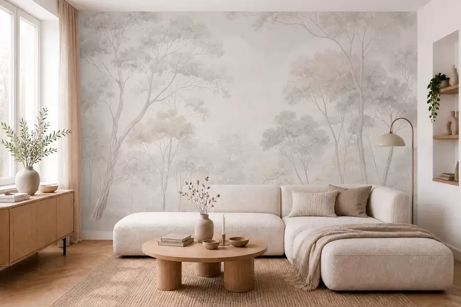 wall murals Soft misty forest in pastel tones w05624v1