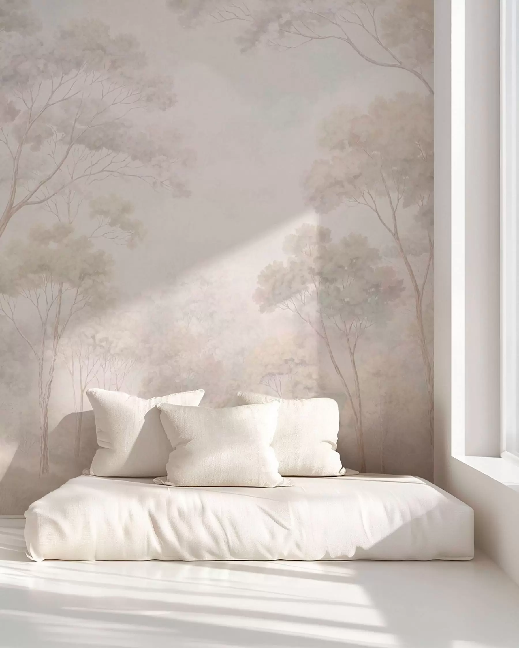 peintures murales Une forêt brumeuse aux tons pastel w05624v1