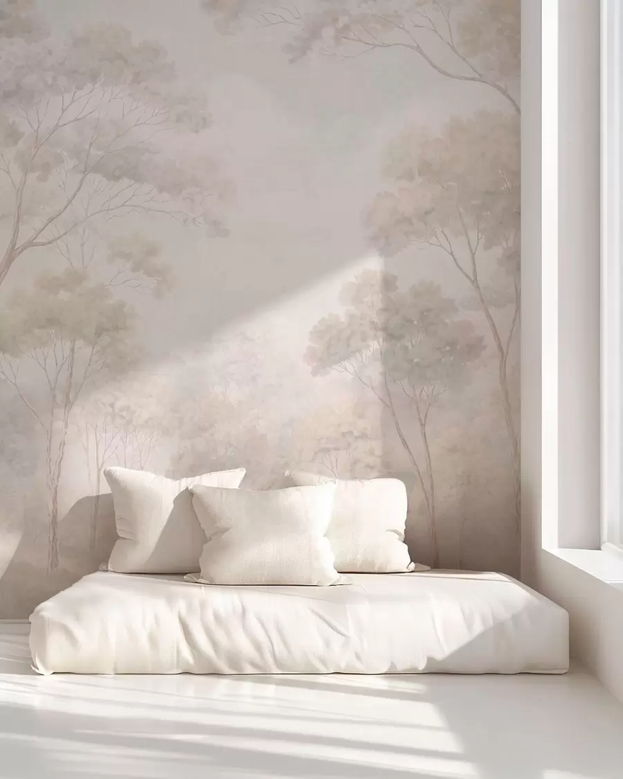 wall murals Soft misty forest in pastel tones w05624v1