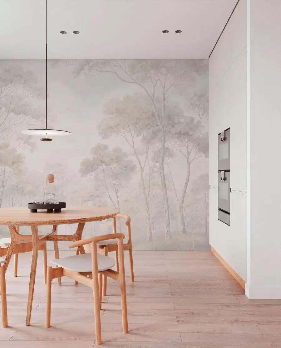 wall murals Soft misty forest in pastel tones w05624v1
