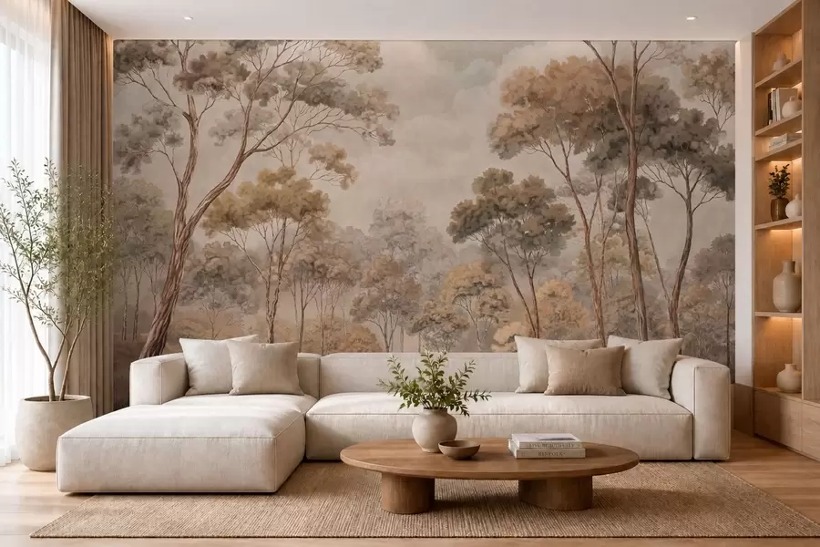 wall murals Warm forest landscape in natural tones w05624v2